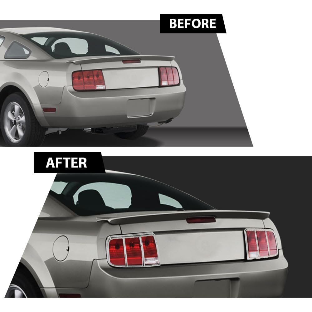 G-PLUS Chrome Taillight Tail Light Bezel Covers Compatible with Ford Mustang 2005-2009 Triple Chrome Plated Silver