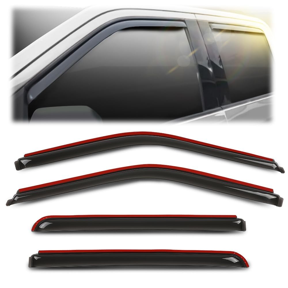 G-PLUS in-Channel Window Visors 4Pcs Compatible with Ford F150 Supercrew 2015-2025 & F150 Raptor SuperCrew 2017-2025 Rain Guards Side Wind Deflector with Tape Glossy Black