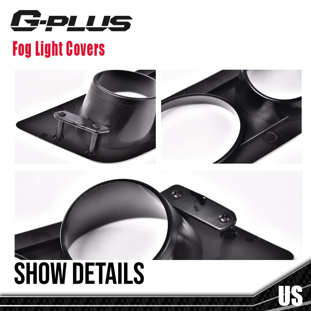 G-PLUS Front Bumper Fog Light Frames Compatible With BMW 3 Series E46, Bumper Fog Lamp Cover Pair LH & RH (Bright Black) Fog Lamp Accessories
