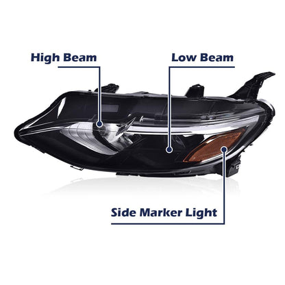 G-PLUS Headlight Assembly Compatible with Chevy Malibu 2019 2020 2021 Left Driver Side Front Halogen Headlamp ‎Clear Lens Black Housing Amber Reflector Bumper Headlamps,faros delanteros