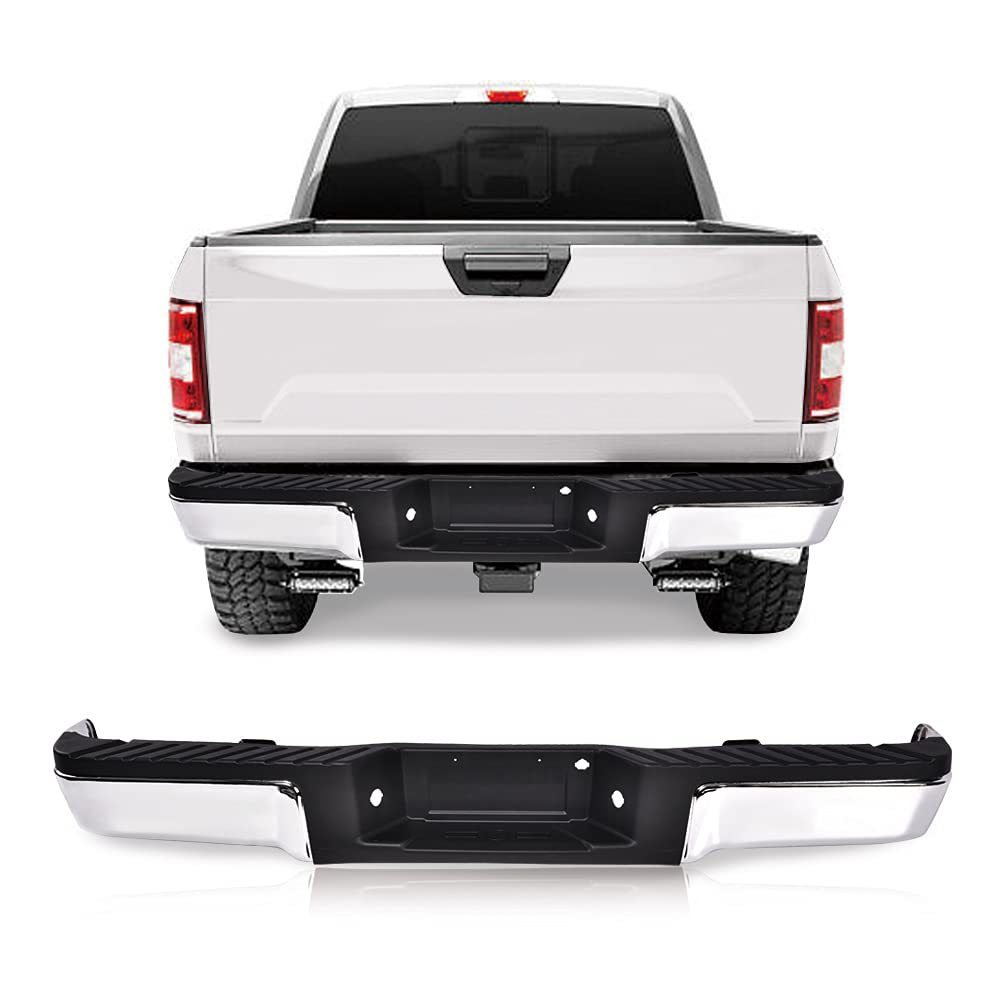 G-PLUS Rear Step Steel Bumper Assembly Compatible With Ford F150 Truck 2009-2014 (W/o Sensor Hole, Silver) Step Bumper 9L3Z17906A 9L3Z17B807A