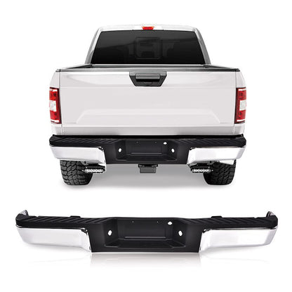 G-PLUS Rear Step Steel Bumper Assembly Compatible With Ford F150 Truck 2009-2014 (W/o Sensor Hole, Silver) Step Bumper 9L3Z17906A 9L3Z17B807A