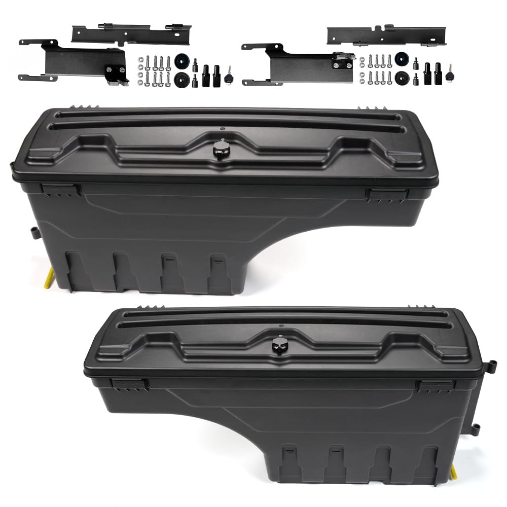 G-PLUS Lockable Storage Boxes Case Truck Bed Tool Box Driver & Passenger Side Pair Compatible with Ford F150 2015-2020 Black
