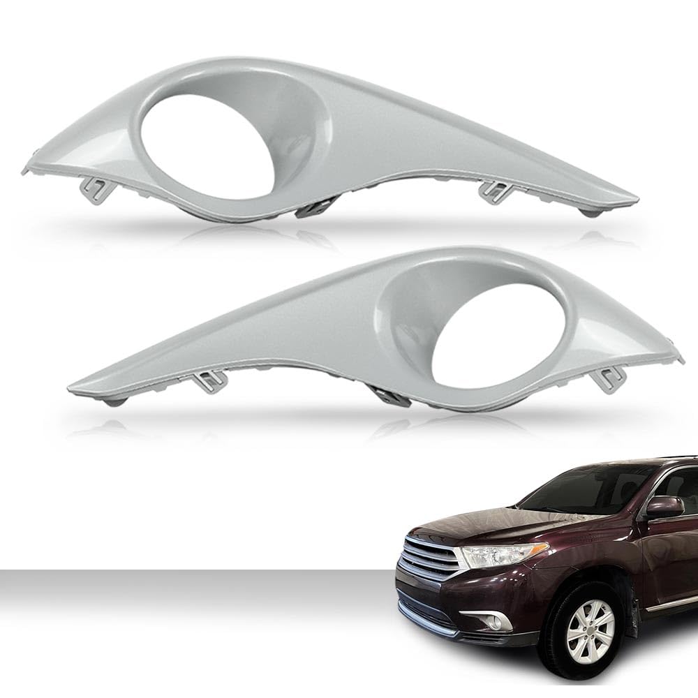 G-PLUS Front Fog Light Lamp Cover Trim Pair, Compatible with Toyota Highlander 2011 2012 2013 TO1038154 TO1039154 814810E060 814820E080, Driver & Passenger Side Fog Light Trim Silver