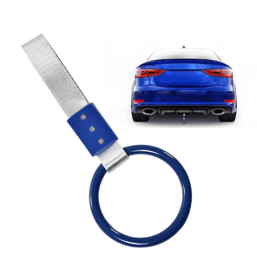 G-PLUS JDM Tsurikawa Ring Round Subway Train Bus Car Handle Hand Straps Drift Charm, Rear Bumper Warning Ring (Blue)