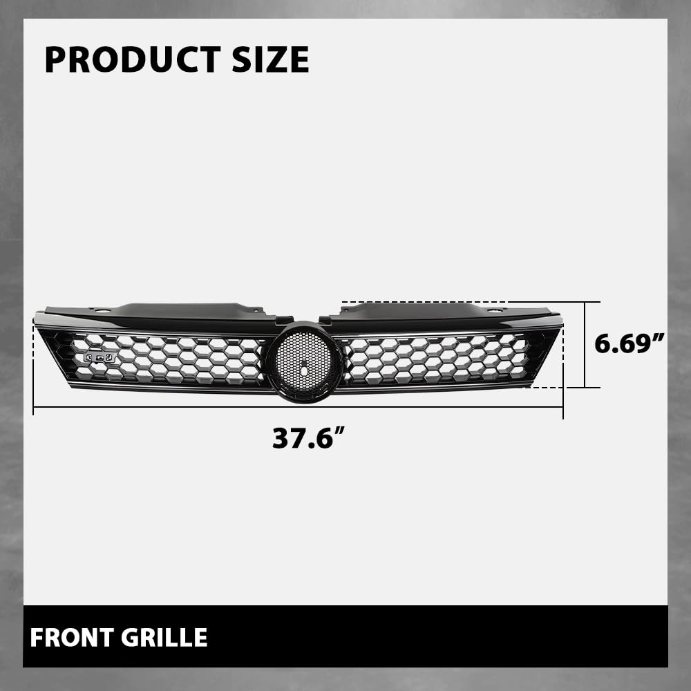 G-PLUS Front Upper Grille Grill Trim Gloss Black Honeycomb W/Chrome Trim Compatible with Volkswagen VW Jetta 2010-2014 5C6853653A