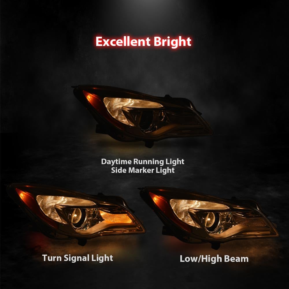 G-PLUS Halogen Headlight Right Side w/LED DRL & Turn Signal Light Compatible with Buick Regal 2014 2015 2016 2017 GM2503413, 13409903 Bumper Headlamps,faros delanteros