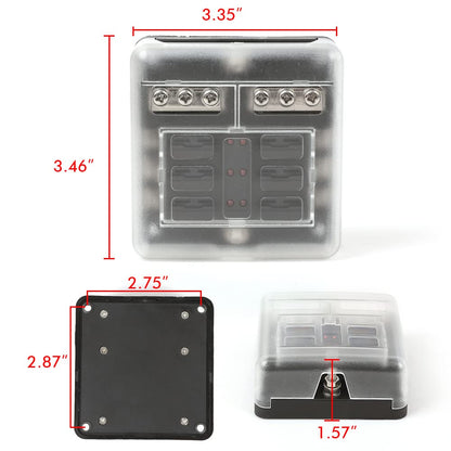 G-PLUS 6 Way Fuse Block Blade Fuse Box with LED Indicator for 12V 24V Car Marine 6 Circuit Fuse Holder Fuse Block 12V/24V 6 Way Car Auto Blade Fuse Board Box