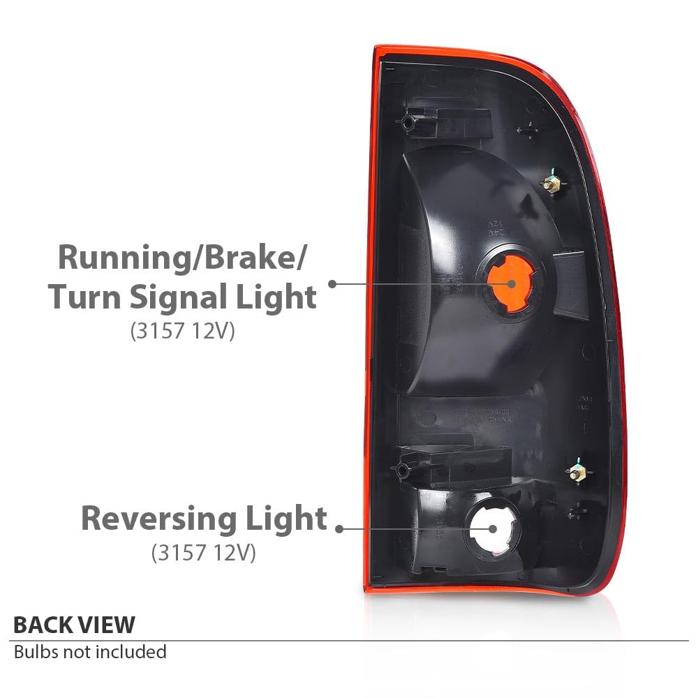 G-PLUS Red Tail Light w/o Bulbs & Wire Harness Fit Ford F150 Stepside 1997-2004/Fit Ford F250 1997-1999/Fit F250 F350 F450 F550 Super Duty 1999-2007 F85Z13405CA, FO2800117 Driver SideAssembly