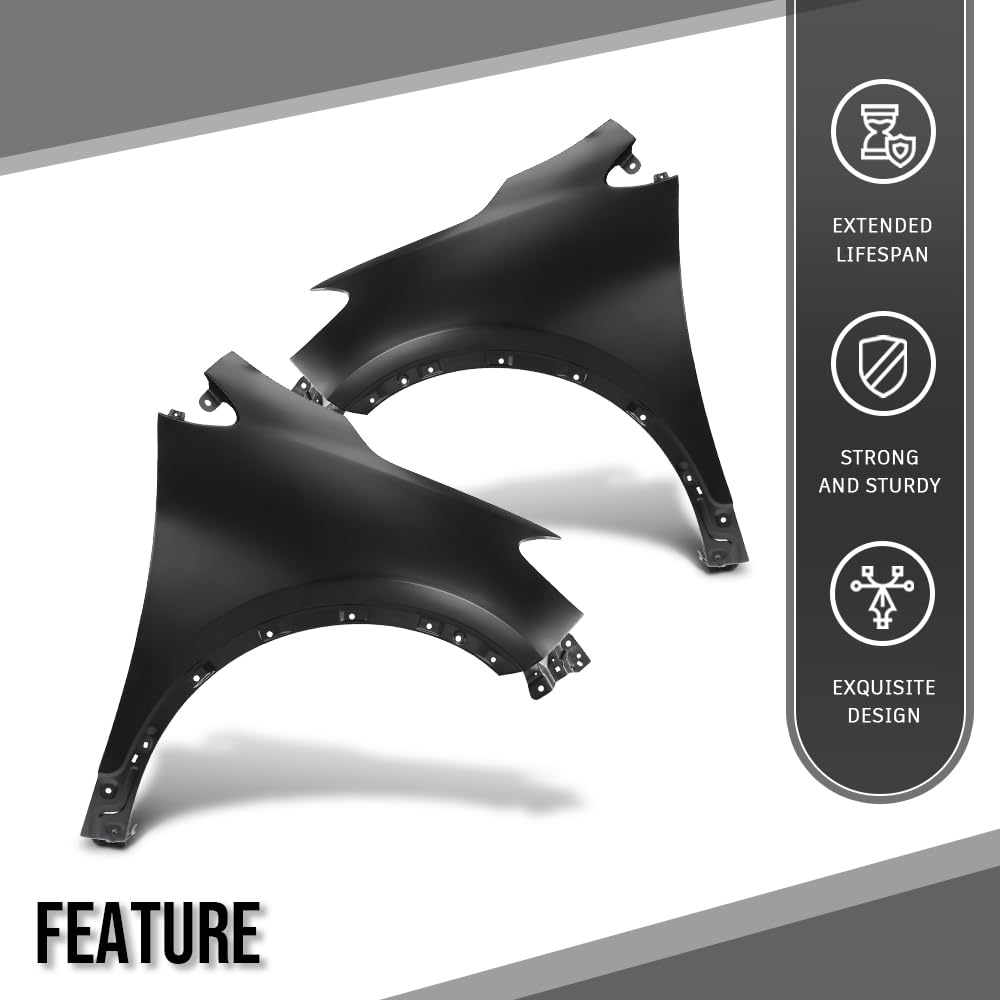 G-PLUS Front Left+Right Fender Primed Steel Compatible with Buick Encore (submodel: Base, Convenience, Leather, Premium) 2013-2016 without Turn Signal Light Hole 95031571, 95031570 Black