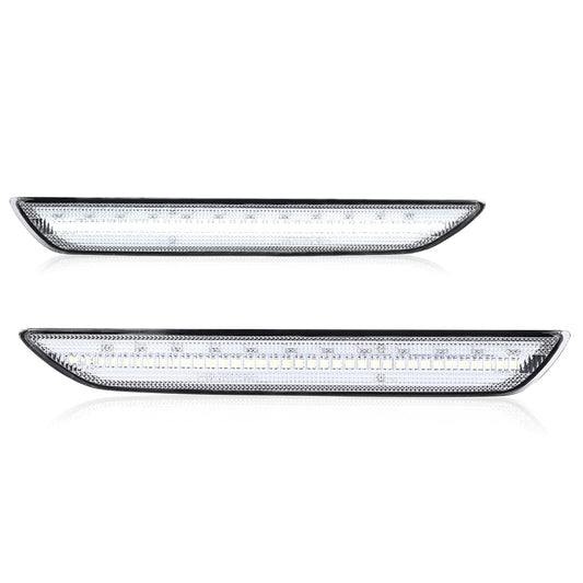 G-PLUS White LED Rear Side Marker Lights Lamps With Bulbs Compatible with Ford Mustang 2015-2022 FR3Z-15A201-A, FR3Z-15A101-A, FR3Z15A201A, FR3Z15A101A Pair Clear Lens