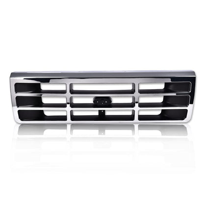 G-PLUS Front Grille Compatible with 1992-1997 Ford F250 F350 Platinum Chrome w/Emblem Truck Replacement