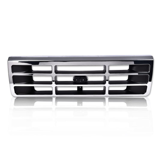 G-PLUS Front Grille Compatible with 1992-1997 Ford F250 F350 Platinum Chrome w/Emblem Truck Replacement