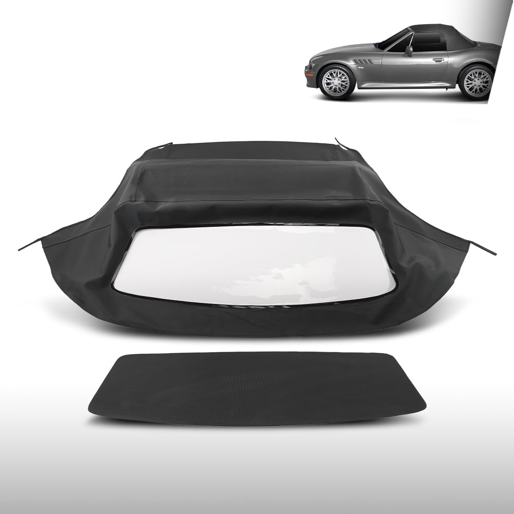 G-PLUS Convertible Soft Top Plastic Window Heated Glass Window Compatible with BMW Z3 & M Roadster Convertibles 1996-2002 Fit BMW E36 1996-2002 Black