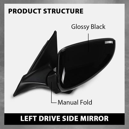 G-PLUS Power Mirror Left Driver Side Compatible with Honda Accord Sedan 2018-2022 1.5L 76258TVAA02 76251TVAA01ZJ HO1320328 Glossy Black 3-Pin Manual Folding