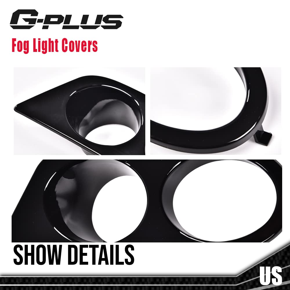 G-PLUS Front Bumper Fog Light Frames Compatible With BMW 3 Series E46, Bumper Fog Lamp Cover Pair LH & RH (Bright Black) Fog Lamp Accessories