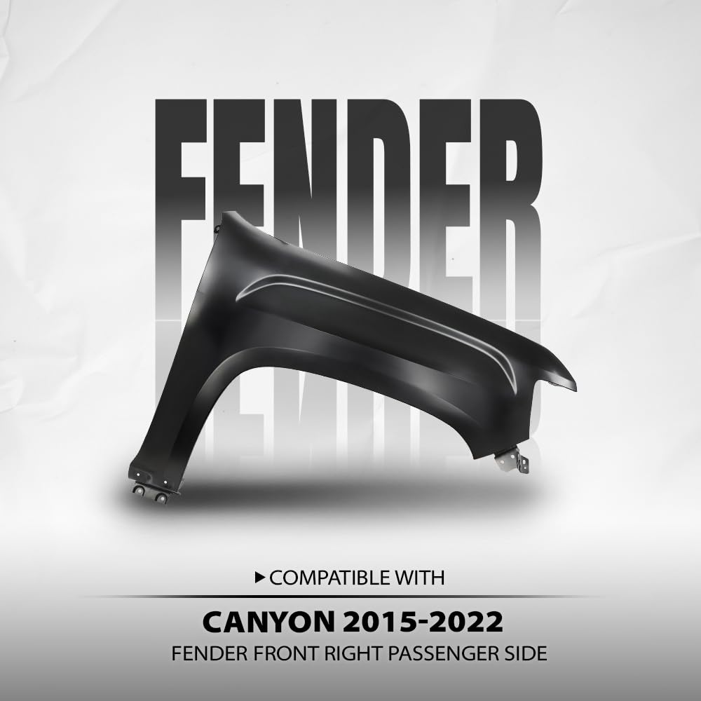 G-PLUS Fender Front Right Side Compatible with GMC Canyon (submodel: Base, SL, SLE, SLT) 2015-2020, Fit GMC Canyon Denali 2017-2022 GM1241405, 23373628 Primed Black