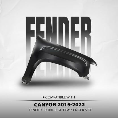 G-PLUS Fender Front Right Side Compatible with GMC Canyon (submodel: Base, SL, SLE, SLT) 2015-2020, Fit GMC Canyon Denali 2017-2022 GM1241405, 23373628 Primed Black