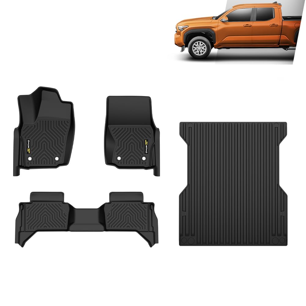 G-PLUS TPE Floor Mats Fit Toyota Tacoma Double Cab 2024-2025 1st & 2nd Row Truck Accessories Cargo Liners All Weather Protection 4PCS Alfombras para Carro