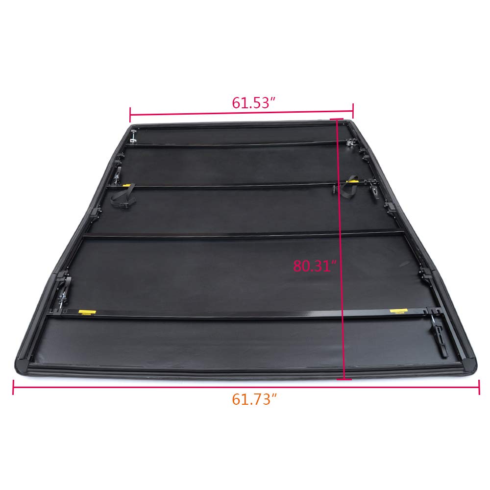 G-PLUS T4 Four-Fold Soft 6.5Ft Truck Tonneau Cover Replacement for 2005-2011 Dodge Dakota Quad Cab | 80" Standard Short Bed | Not for Flareside & Stepside Style Model