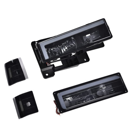 G-PLUS LED DRL headlights, Compatible with 1994 1995 1996 1997 1998 1999 2000 GMC C10 C/K C1500 bumper Headlamp, Smoky lens Black Housing Clear Reflector