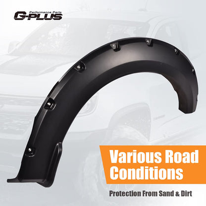 G-PLUS Fender Flares,Compatible With 2015-2017 Ford F150 Styleside Models Only with 67.0" 78.8" 97.4" Bed(Not fit w/68T Technology Package or Sensors for lane changing), Rivet Smooth Wheel Cover 4pcs
