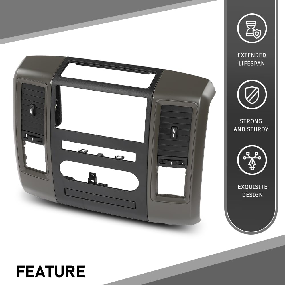 G-PLUS Radio Bezel Dash Trim Panel Compatible with Dodge Ram 2009 2010 2011 2012 Gray