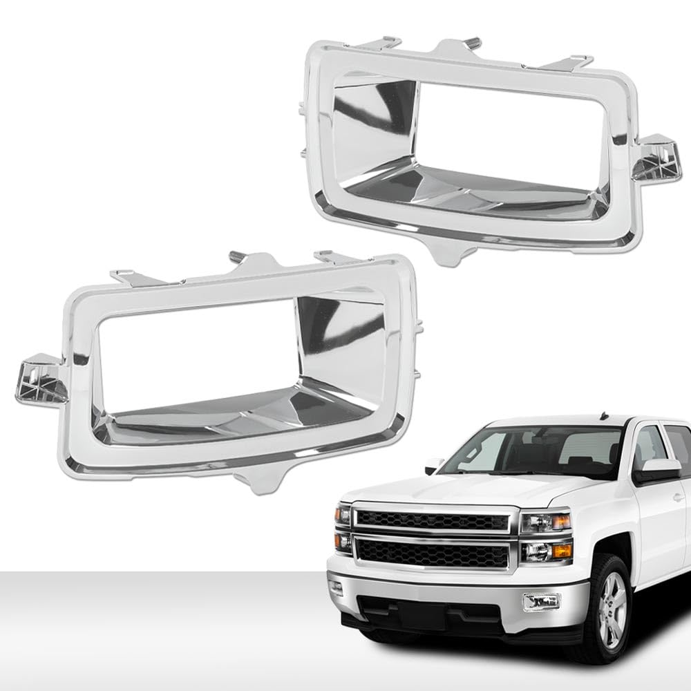 G-PLUS Fog Light Trim Set Compatible with Chevy Silverado 1500 High Country, LT, LTZ, WT 2014-2015/ Silverado 1500 LS, SSV 2015 Left&Right Chrome Silver 22944879, 22944880