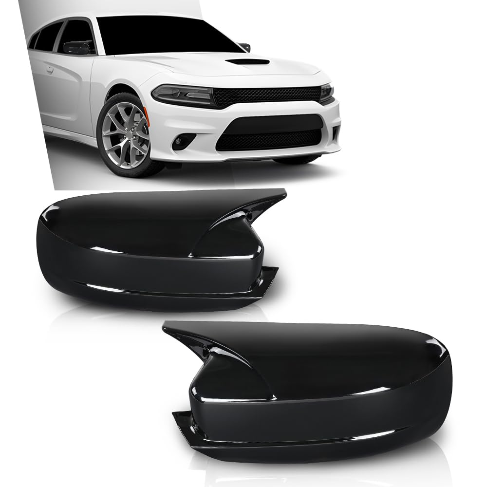 G-PLUS Side Mirror Covers Shell Cap Left and Right Compatible with Dodge Charger SRT 2015-2023 Horn Style Black