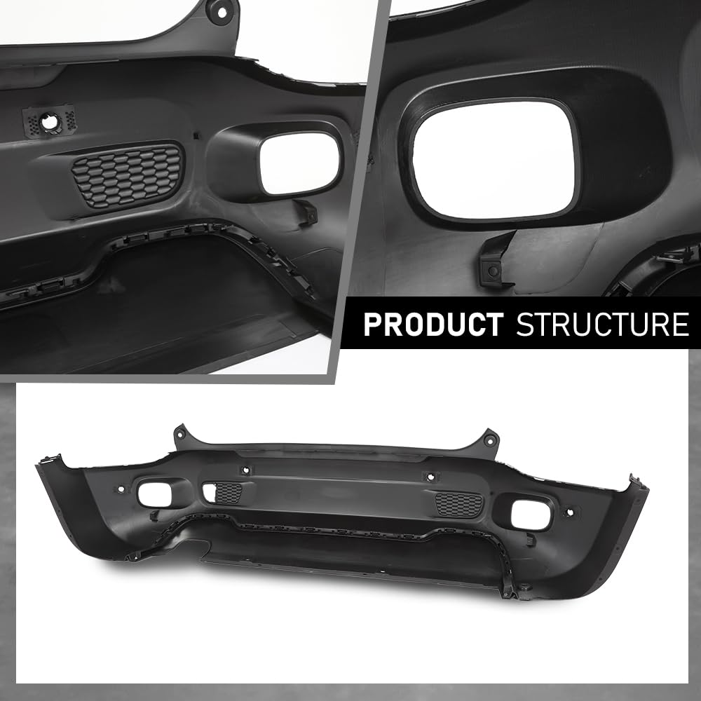 G-PLUS Rear Bumper Cover Compatible with Jeep Renegade 2015-2023, Fit Models w/Park Assist Sensor Holes Only, CH1100A16, 187-01718E, Primed Black
