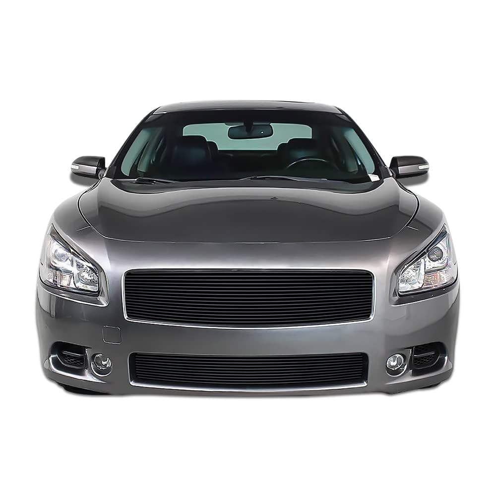 G-PLUS Front Upper Bumper Chrome Billet Grille Insert Compatible With Nissan Maxima 2009 2010 2011 2012 2013 2014 (Black)