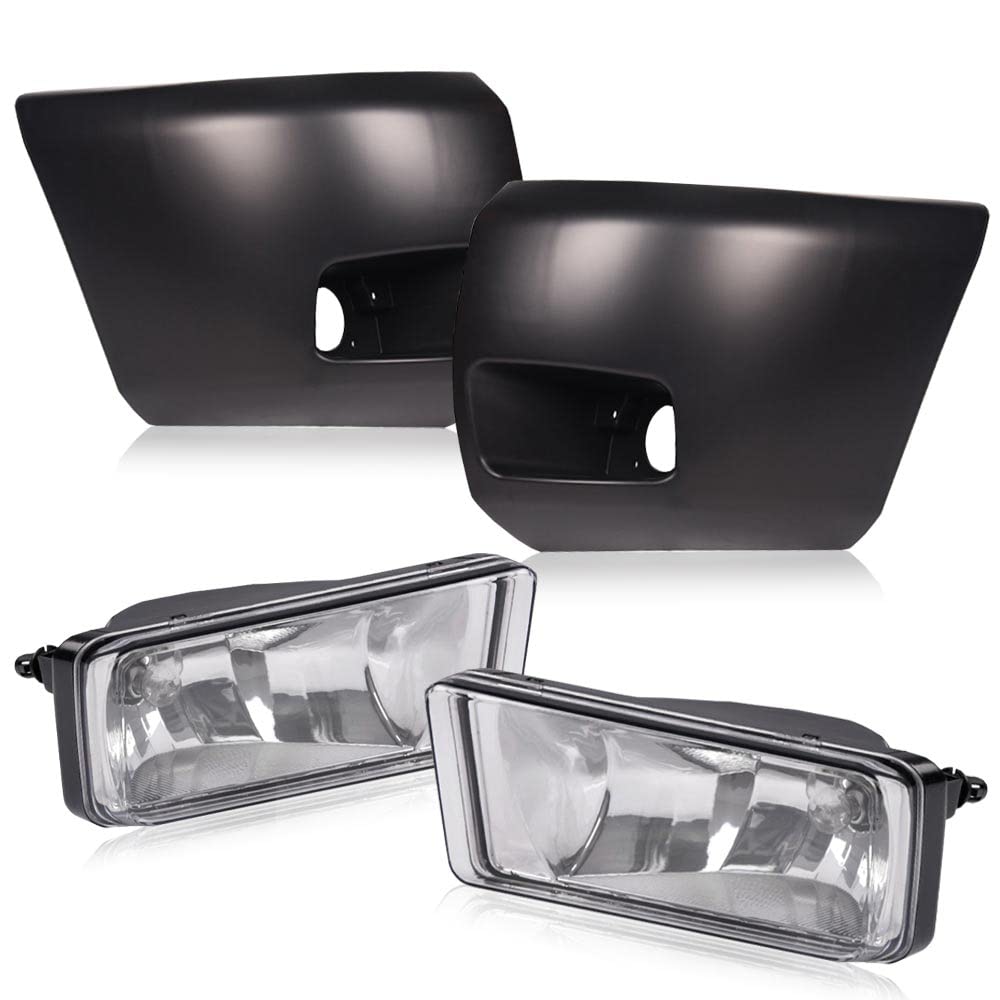 G-PLUS Front Bumper Fog Lights+Front Bumper Raw Black End Cap Compatible with Chevy Silverado 1500 2007-2013