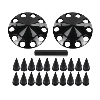 G-PLUS Front Wheel Covers 33mm Spiked Hub Axle Compatible with Semi-Trucks 22.5" and 24.5" Wheels, ABS Plastic Black Pair Semi Truck Hub Covers