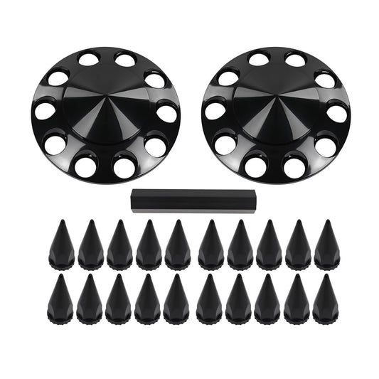 G-PLUS Front Wheel Covers 33mm Spiked Hub Axle Compatible with Semi-Trucks 22.5" and 24.5" Wheels, ABS Plastic Black Pair Semi Truck Hub Covers