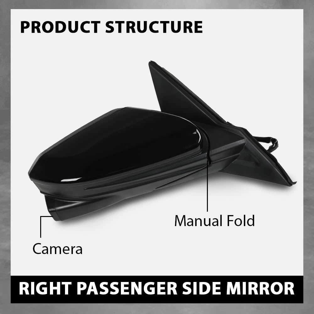 G-PLUS Power Heated View Camera Side Mirror w/ 11-Pin Right Passenger Side Compatible with Honda Civic Sedan 2016-2020 Manual Folding 76201TBAA11ZF 76208TBCA02ZA Glossy Black