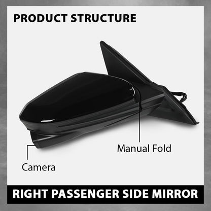 G-PLUS Power Heated View Camera Side Mirror w/ 11-Pin Right Passenger Side Compatible with Honda Civic Sedan 2016-2020 Manual Folding 76201TBAA11ZF 76208TBCA02ZA Glossy Black