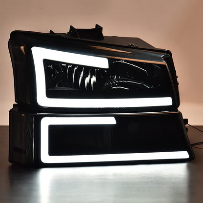 G-PLUS LED Headlights, Compatible with Chevy SIlverado/Avalanche 1500 2500 2003-2006 Left & Right Bumper Headlamps, Smoky Lens Black Housing Clear Reflector,faros delanteros