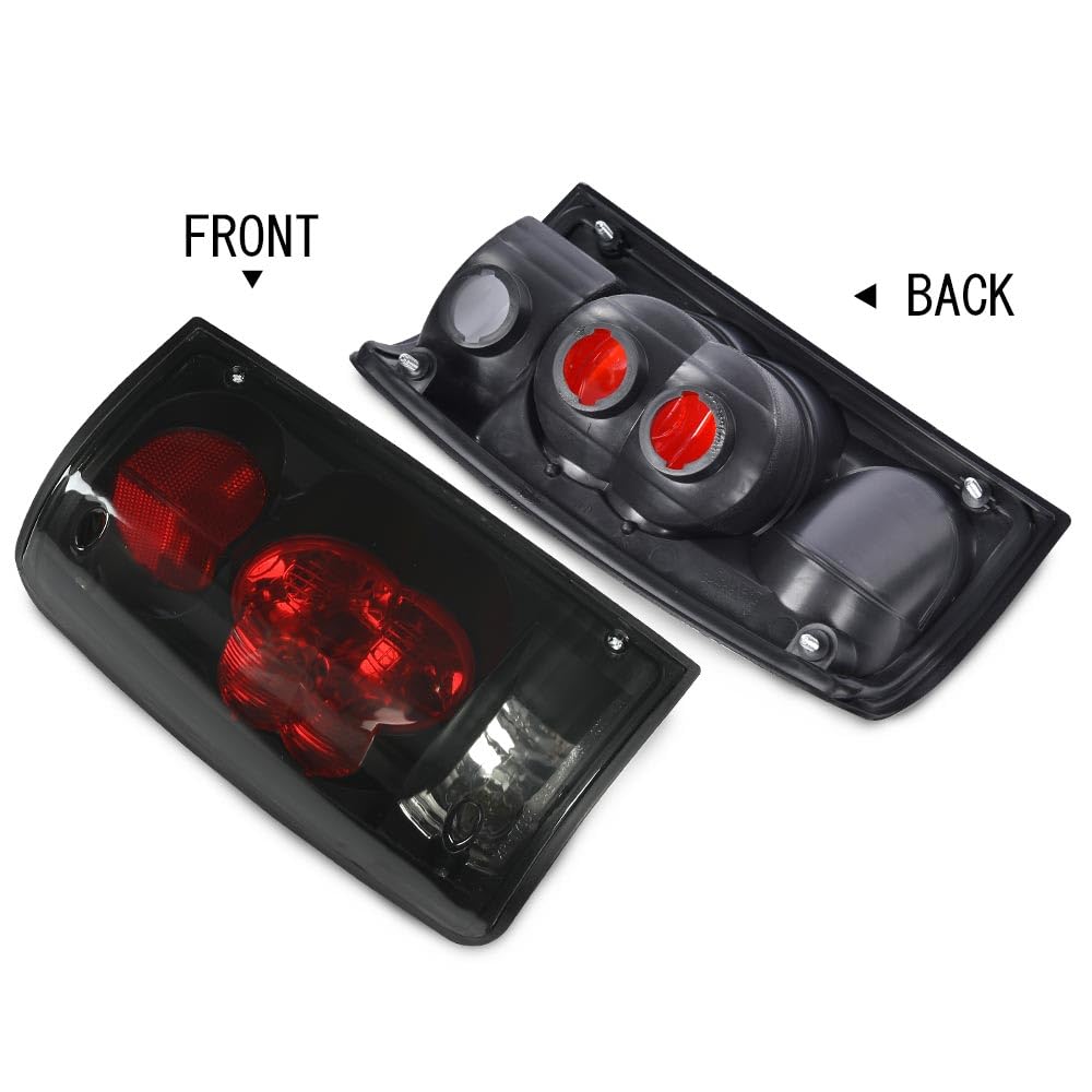 G-PLUS Tail Light Assembly Rear Brake Lamp LH&RH w/Bulbs Compatible with Toyota Hilux Pickup Truck 1989-1995 8156089166, 8155089166, TO2800105, TO2801105 Smoke Lens Black Housing Luces Traseras