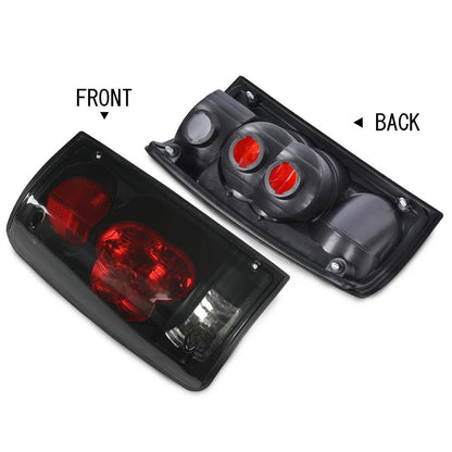 G-PLUS Tail Light Assembly Rear Brake Lamp LH&RH w/Bulbs Compatible with Toyota Hilux Pickup Truck 1989-1995 8156089166, 8155089166, TO2800105, TO2801105 Smoke Lens Black Housing Luces Traseras