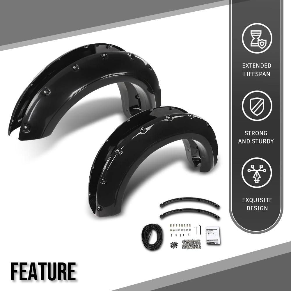 G-PLUS Fender Flares Front and Rear Side Compatible with Ford F250 F350 Super Duty 2017 2018 2019 2020, Not Fit Dually Models Pocket Rivet Smooth Black