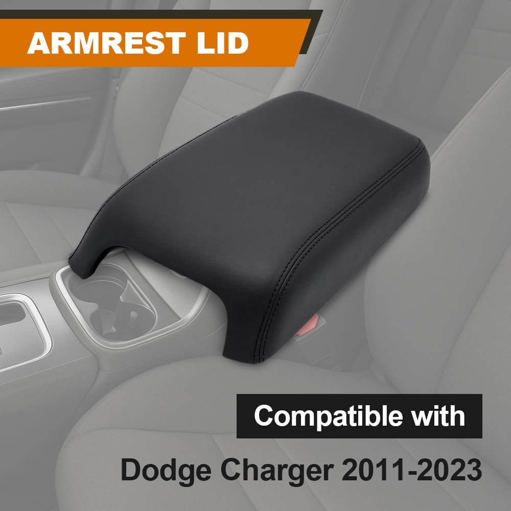 G-PLUS Upgraded Center Console Cover, Compatible with Dodge Charger 2011-2023 Armrest Cover Console Lid Protector Cushion Pad (Black Microfiber Leather Skin)