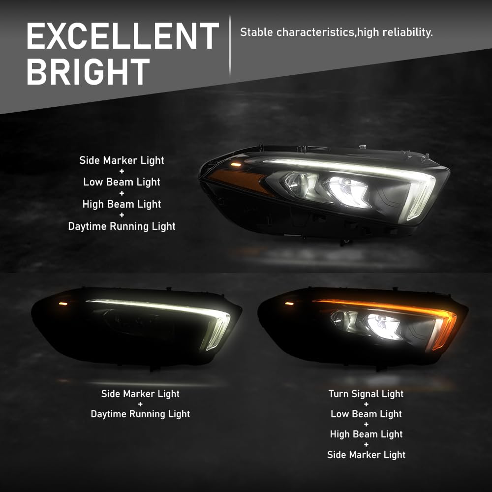 G-PLUS LED Headlight Right Side Compatible with Benz W177 A Class A220 A250 2019 2020 2021 2022 LED Headlight Without modules, ballasts and other extra accessories A1779066001, A1779061603 Black