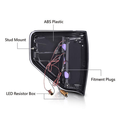 G-PLUS Tail Lights Assembly,Compatible with Ford F150 2009-2014(Only Fit LED Style) a Pair Rear Lamps w/Wiring Harness,Smoke Lens Black Housing White Light Bar Luces Traseras, Faros Traseros