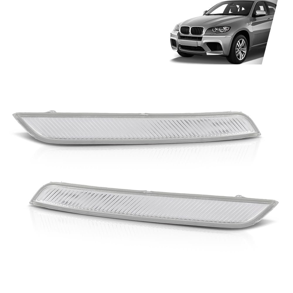 G-PLUS Pair Front Bumper Reflector Side Marker Lights, Compatible with BMW X6 E71 E72 2008-2014/ BMW X5M Only 2010-2013, LH Driver & RH Passenger Side 2PCS, White Lens, 63147187088, 63147187087