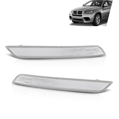 G-PLUS Pair Front Bumper Reflector Side Marker Lights, Compatible with BMW X6 E71 E72 2008-2014/ BMW X5M Only 2010-2013, LH Driver & RH Passenger Side 2PCS, White Lens, 63147187088, 63147187087