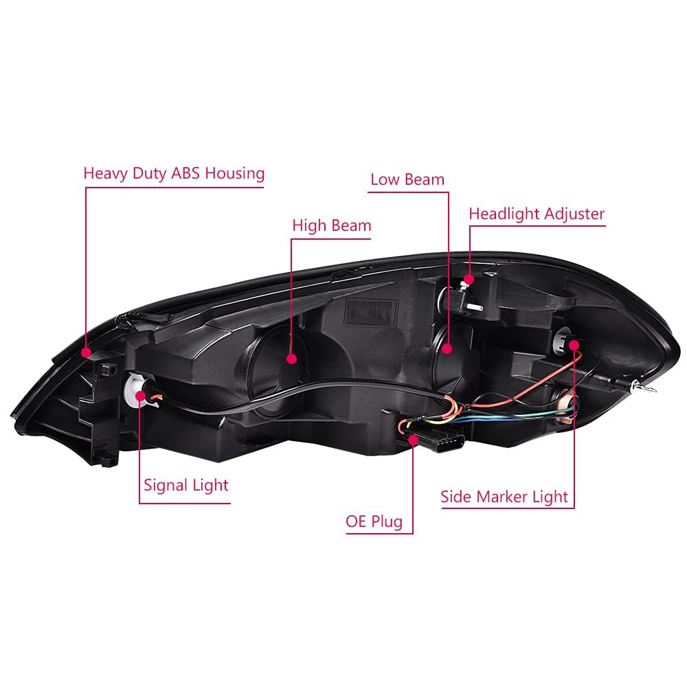 G-PLUS Headlights Assembly Fit Chevy Monte Carlo 2006 2007/Chevy Impala 2006-2013/Chevy Impala Limited 2014 2015 2016 Headlamps W/o Bulbs Smoky Lens Black Housing Amber Reflector,faros delanteros