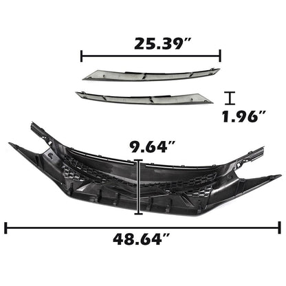 G-PLUS Compatible with Honda Civic 2019-2020 Front Bumper Hood Honeycomb Grill Black w/Eyebrow Black