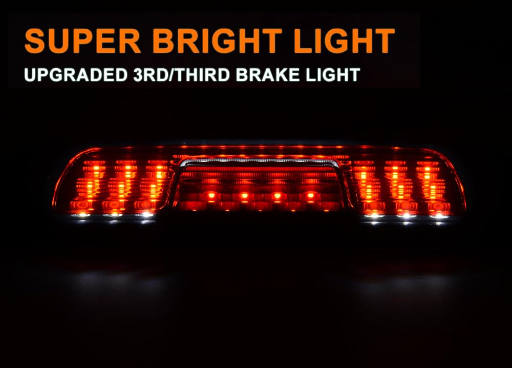 G-PLUS High Mount Rear 3rd Third Brake Light Compatible With 2014-2018 Chevy Silverado GMC Sierra 1500 2500 HD 3500 HD LED Cargo Tail Lamp Black Housing Smoky Red Lens