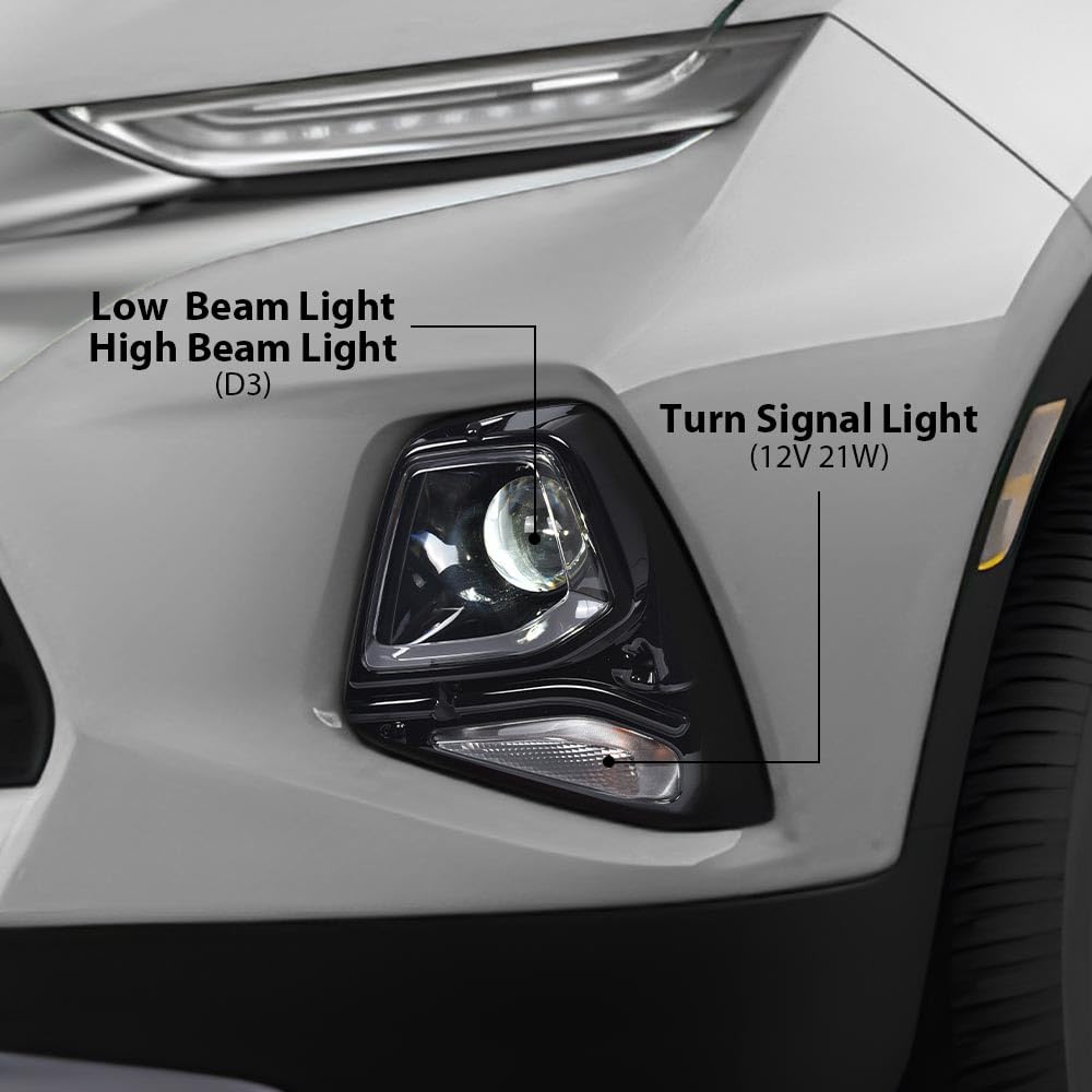 G-PLUS Headlight Headlamp Assembly w/Bulbs Compatible with Chevy Blazer 2019-2021 84588815, GM2502492, 84788649 Clear Lens Black Housing Left Driver Side Bumper Headlamps,faros delanteros