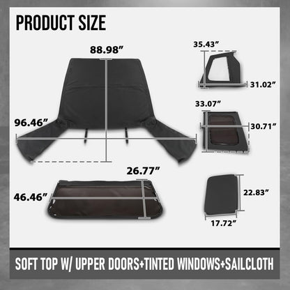 G-PLUS Soft Top Sailcloth Black W/Plastic Windows Compatible with Jeep Wrangler 1987-1995 with Factory Squared Style Upper Doors 9870215, 9870217 Black